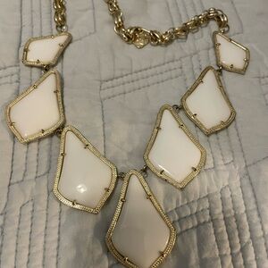 Vintage KS Gold & White Statement Necklace - Elegant Geometric Pendant